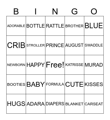 Katrisse's Baby Shower  Bingo Card