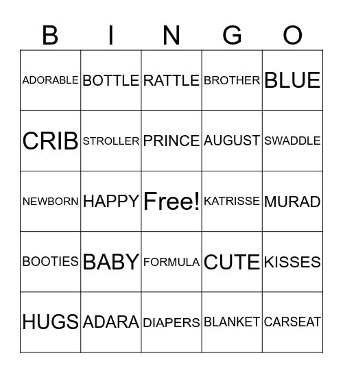 Katrisse's Baby Shower  Bingo Card