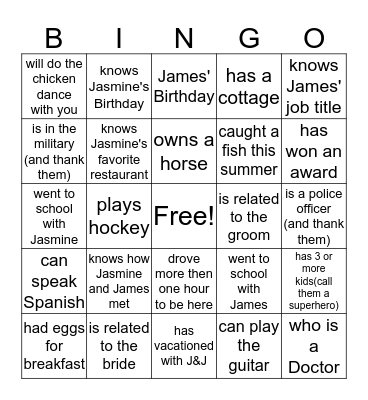 Jasmine and James 2017 Bingo Card