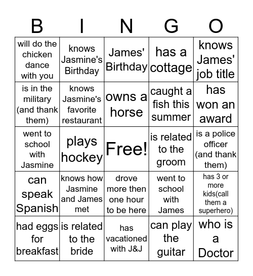 Jasmine and James 2017 Bingo Card