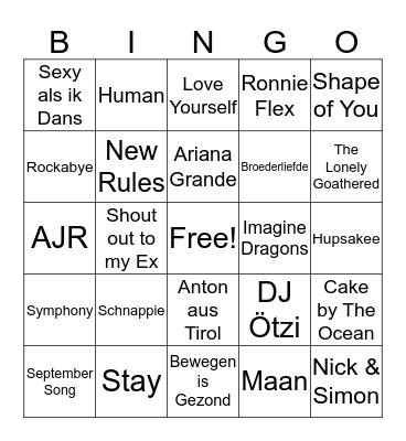 Stayokay Texel Muziek Bingo Card