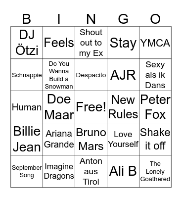 Stayokay Texel Muziek Bingo Card