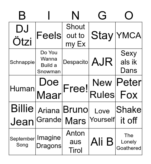 Stayokay Texel Muziek Bingo Card