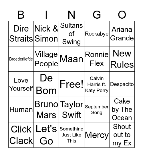 Stayokay Texel Muziek Bingo Card