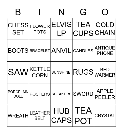 Treasure Hunt Bingo Card