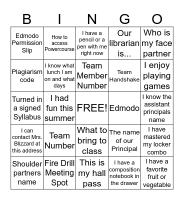 Getting to Know You Bingo Card