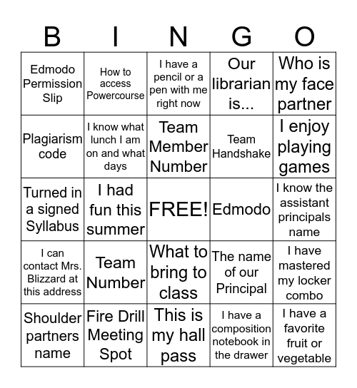 Getting to Know You Bingo Card