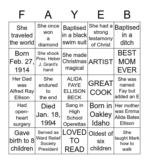 GRANDMA BECK Bingo Card