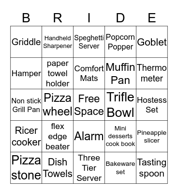 Bridal Bingo Card