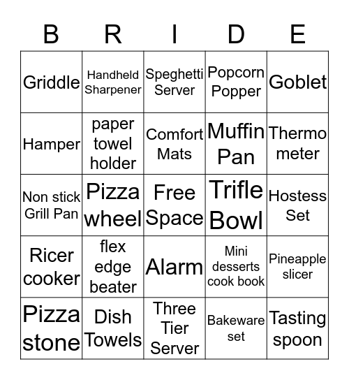 Bridal Bingo Card