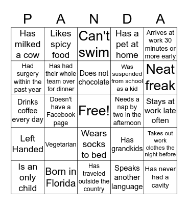 PANDA BINGO Card