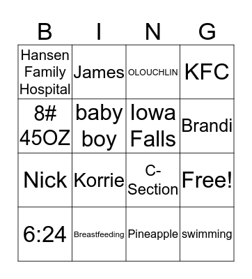 Welcome Home Baby Bingo Card