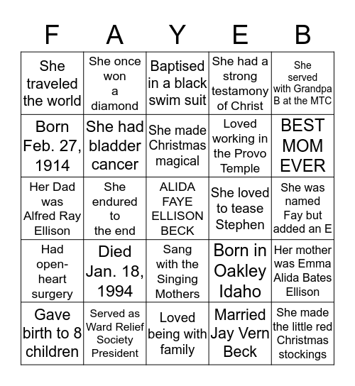 GRANDMA BECK Bingo Card