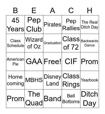 Reunion Bingo Card