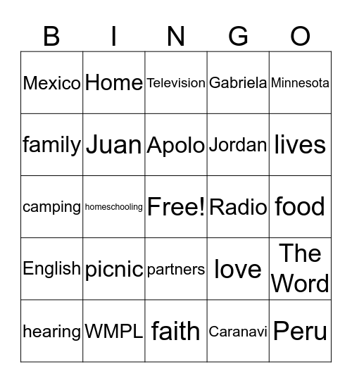 Fernandez Bingo Card
