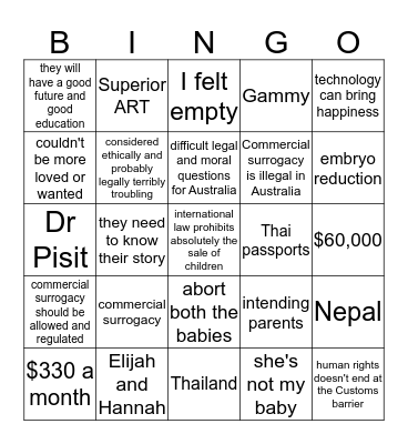Made in Thailand - Surrogacy Bingo Card