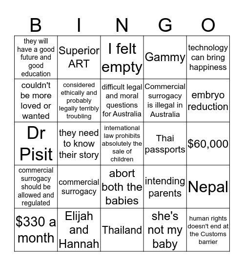 Made in Thailand - Surrogacy Bingo Card