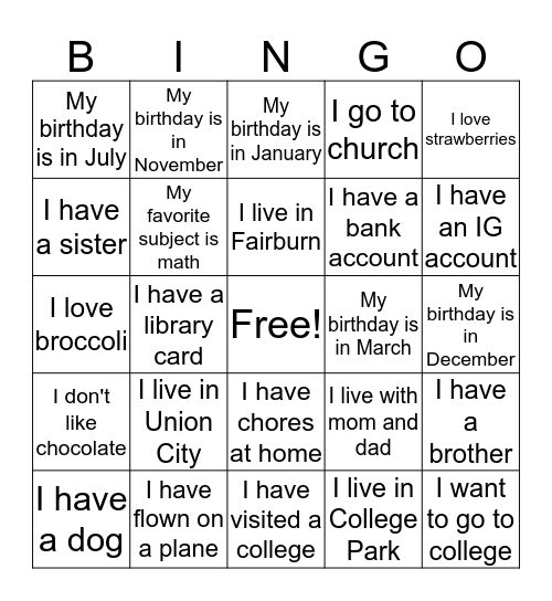 People Bingo Card