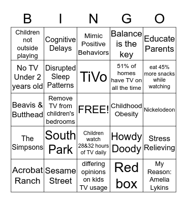 TV & Children Bingo Card