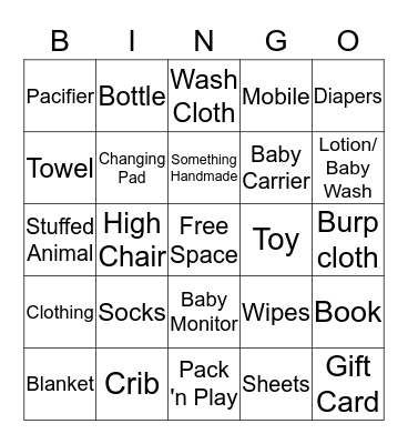 Baby Shower Bingo Card
