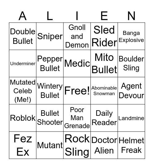 Abomiantion Defense Bingo Card