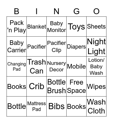Baby Shower Bingo Card