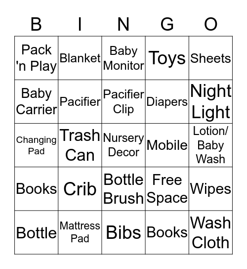 Baby Shower Bingo Card