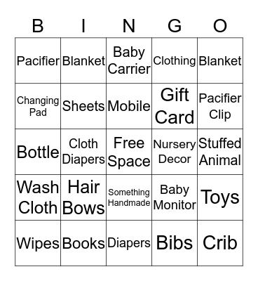 Baby Shower Bingo Card