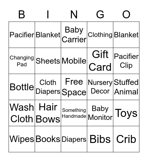 Baby Shower Bingo Card