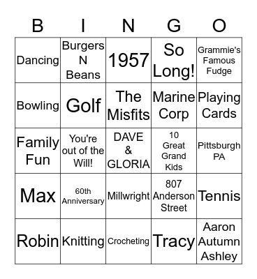 Luga Jean & Wally Bingo Card
