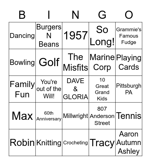 Luga Jean & Wally Bingo Card