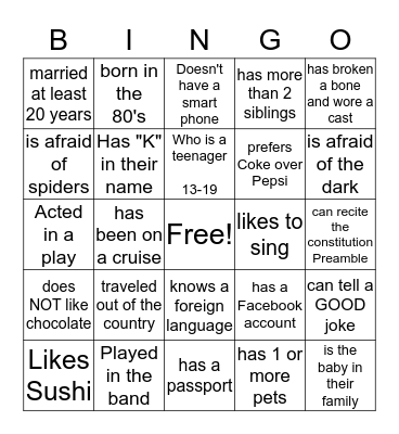 Find Someone Who... Bingo Card