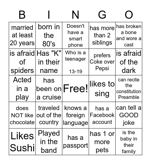 Find Someone Who... Bingo Card