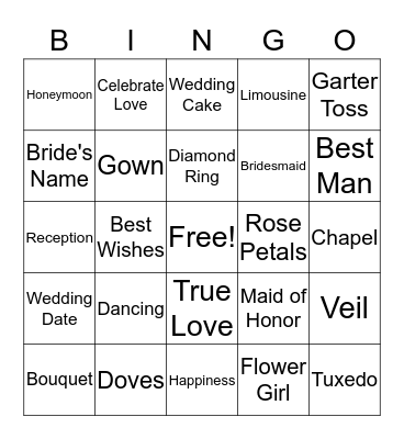 Bridal Shower Bingo Card