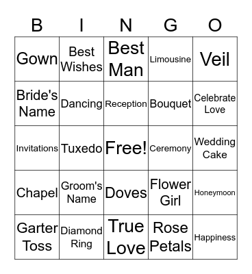 Bridal Shower Bingo Card