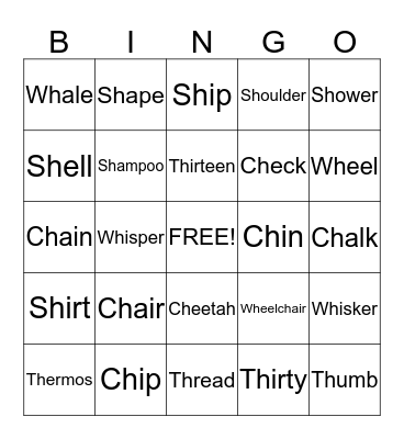 Digraph Bingo Card