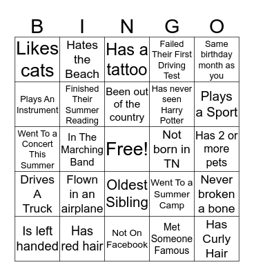 Human Bingo Card
