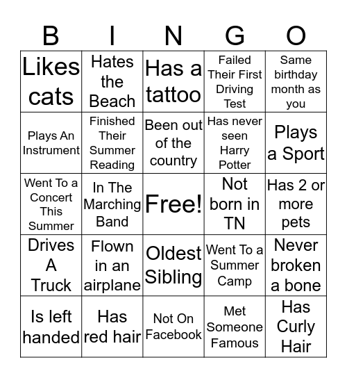 Human Bingo Card