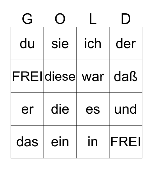 SIGHT WORDS - GOLD Bingo Card