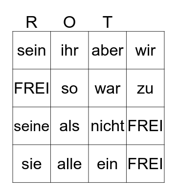 SIGHT WORDS - ROT Bingo Card