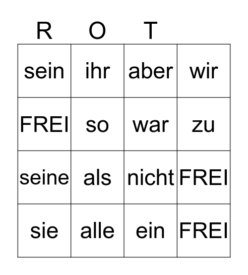 SIGHT WORDS - ROT Bingo Card