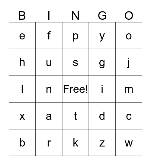 Letter Sounds Bingo Card