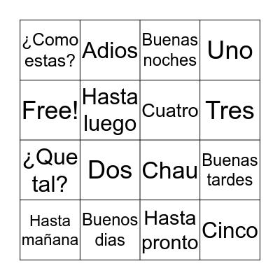 Saludos y Despedidas Bingo Card