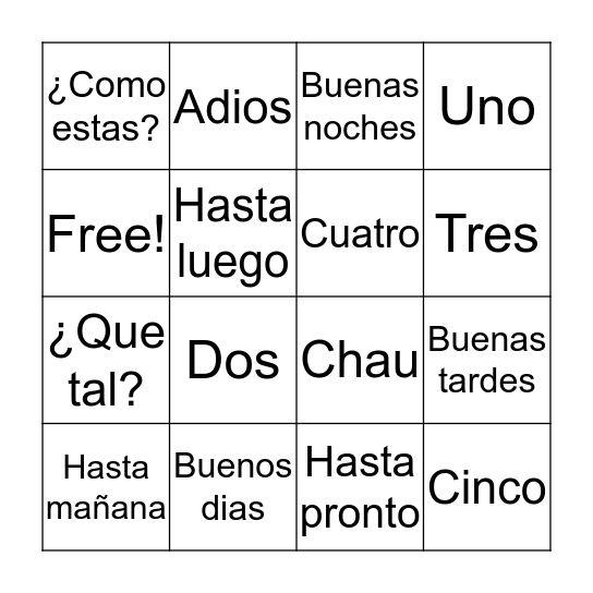 Saludos y Despedidas Bingo Card