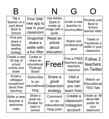 Back to School Bingo for Teachers Bingo Card
