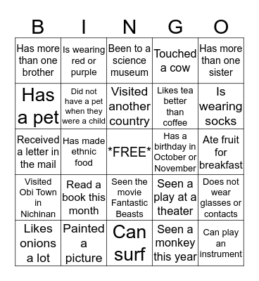 Nice to Meet You! Bingo Card