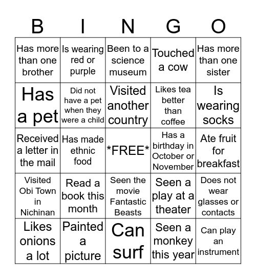 Nice to Meet You! Bingo Card