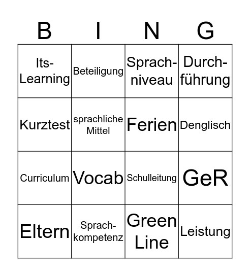 Fachkonferenz Englisch Bingo Card
