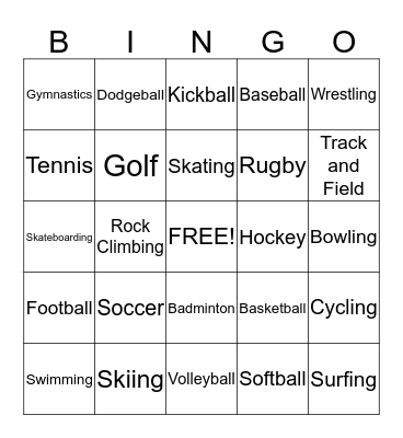 Sports Bingo Card