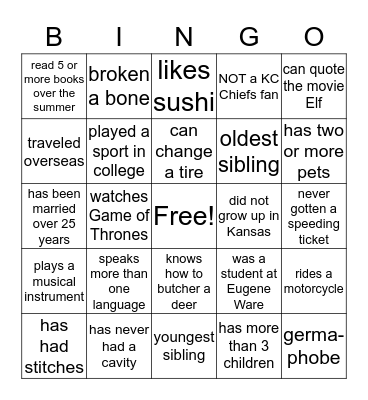 Get To Know You Bingo Card